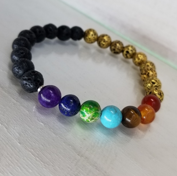 Black & Gold Yin & Yang 7 Chakra Healing Bracelet - Picture 5 of 10
